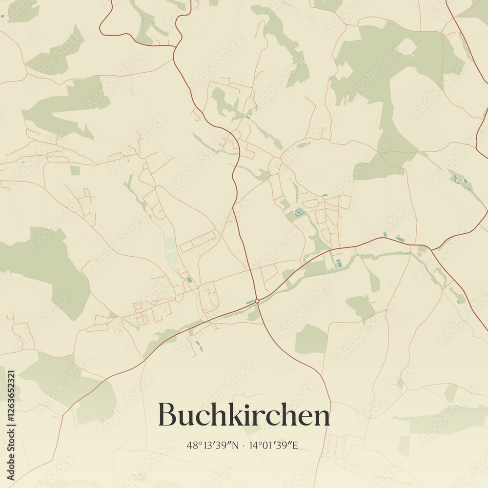 Vintage map of Buchkirchen, Austria.