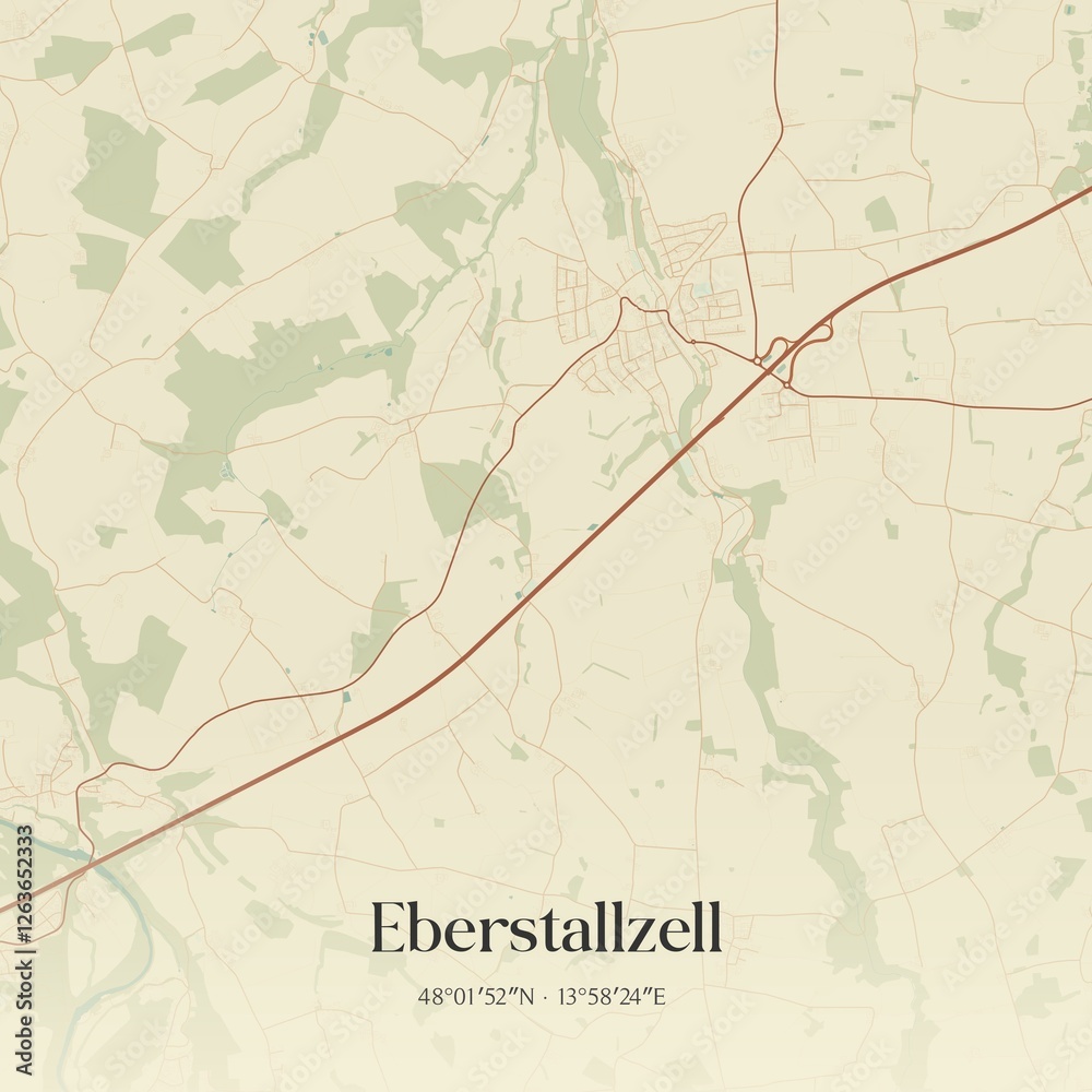 Vintage map of Eberstallzell, Austria.