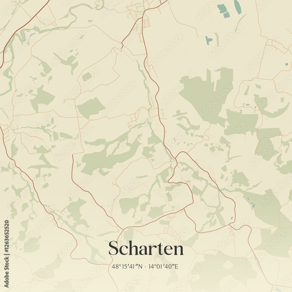 Vintage map of Scharten, Austria.