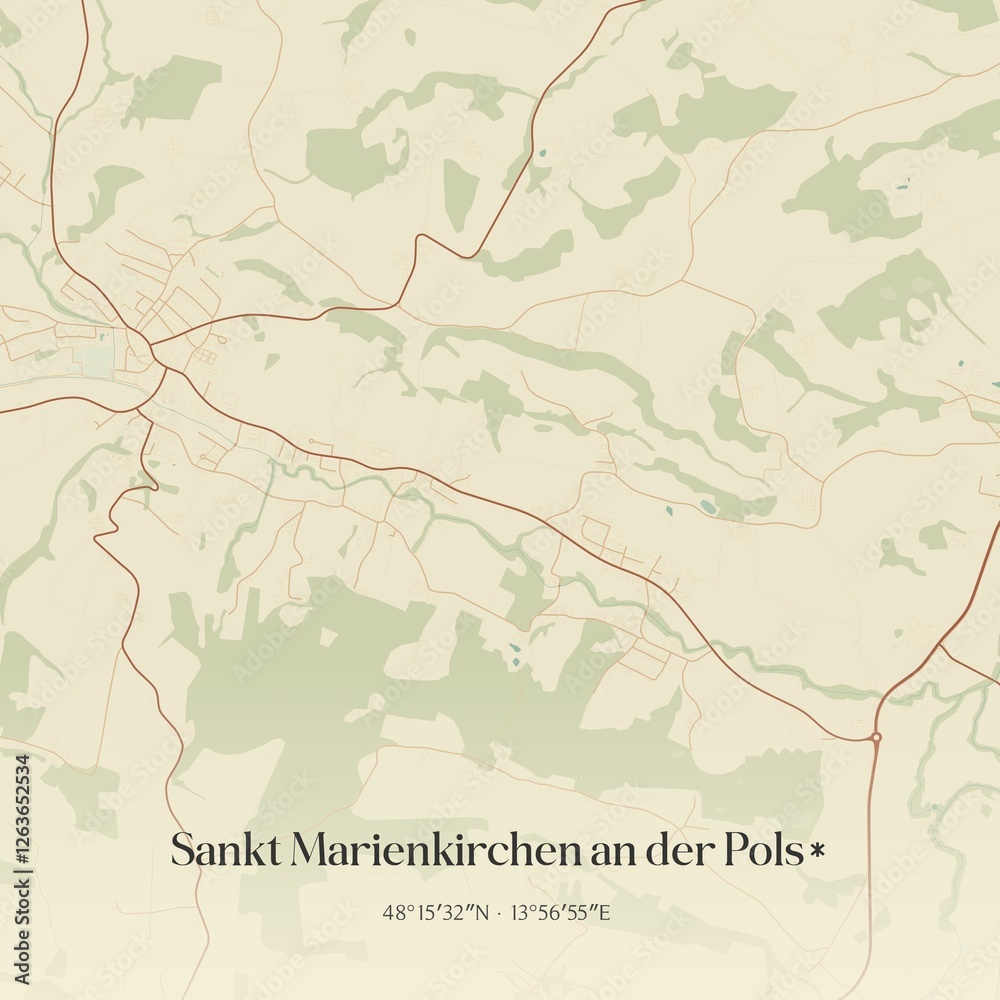 Vintage map of Sankt Marienkirchen an der Pols*, Austria.