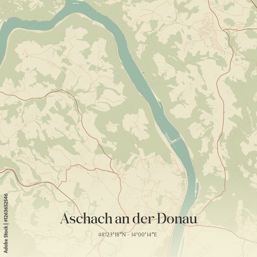 Vintage map of Aschach an der Donau, Austria.
