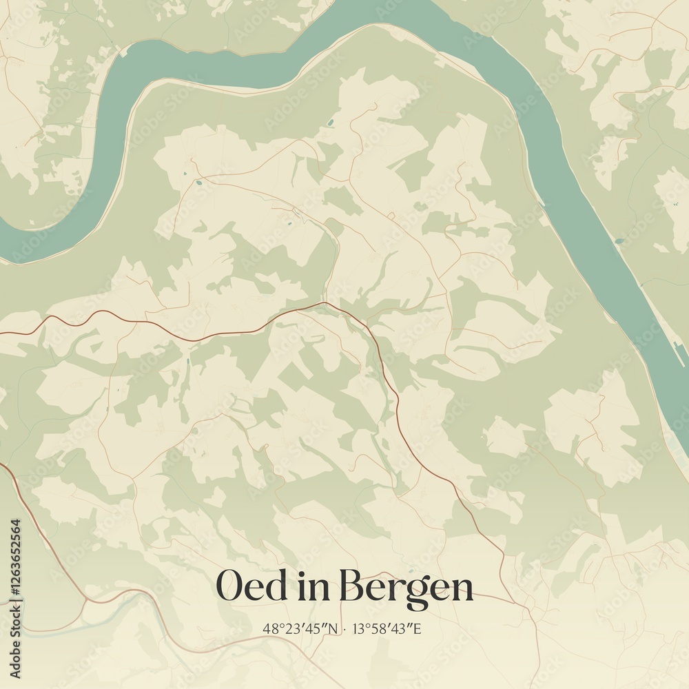 Vintage map of Oed in Bergen, Austria.