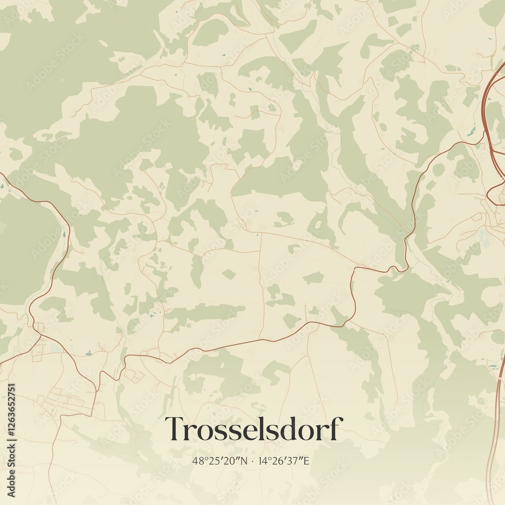 Vintage map of Trosselsdorf, Austria.