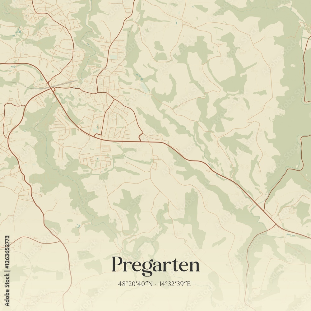Vintage map of Pregarten, Austria.