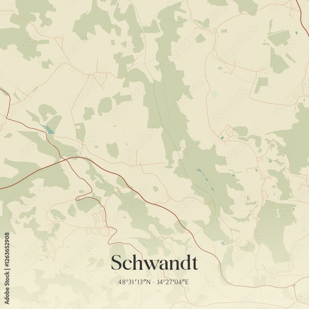 Vintage map of Schwandt, Austria.