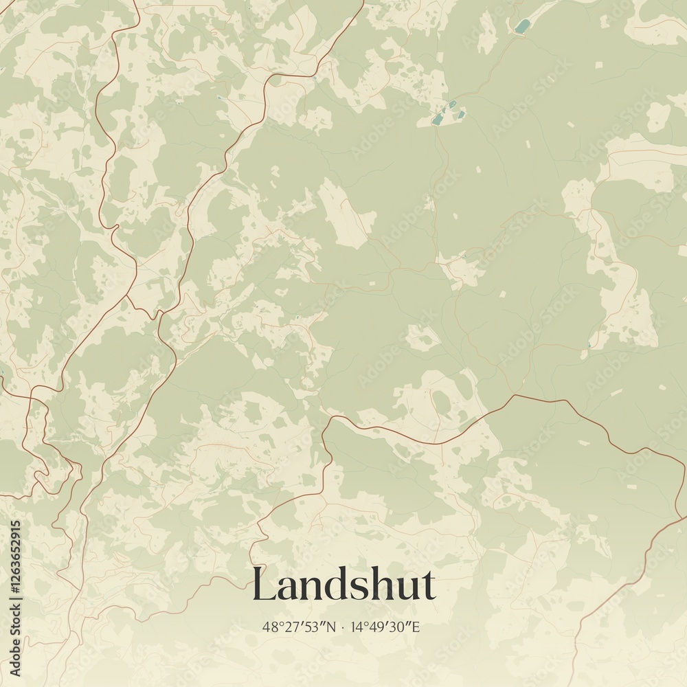 Vintage map of Landshut, Austria.