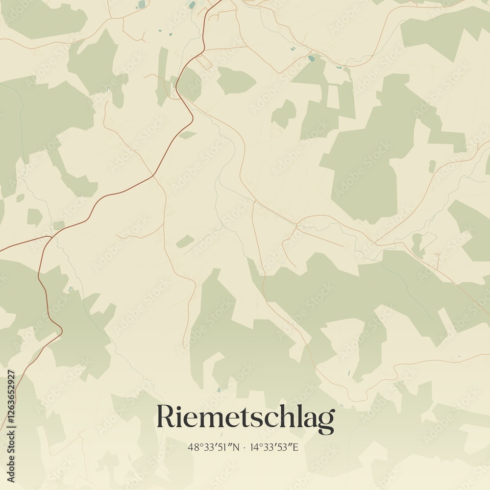 Vintage map of Riemetschlag, Austria.