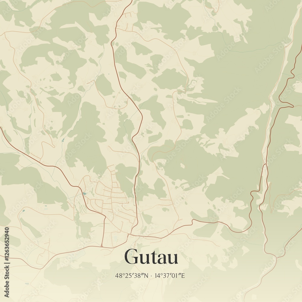 Vintage map of Gutau, Austria.