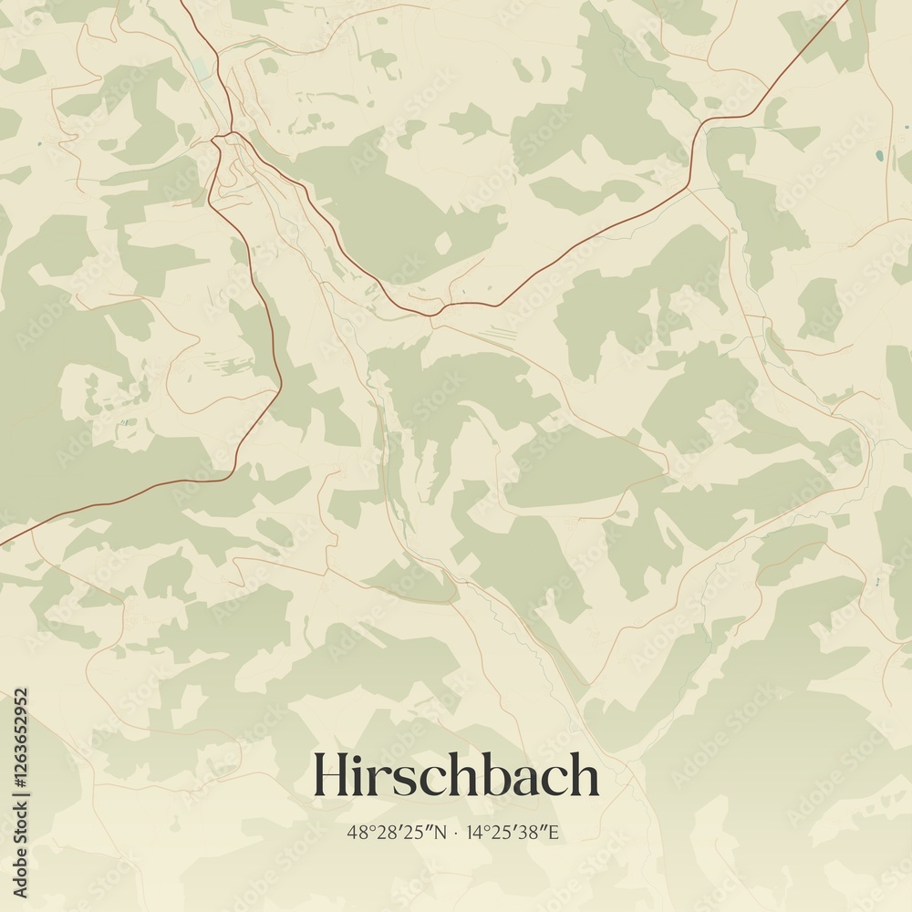 Vintage map of Hirschbach, Austria.