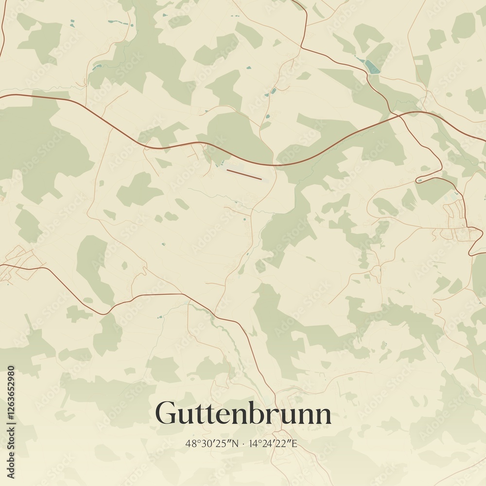 Vintage map of Guttenbrunn, Austria.