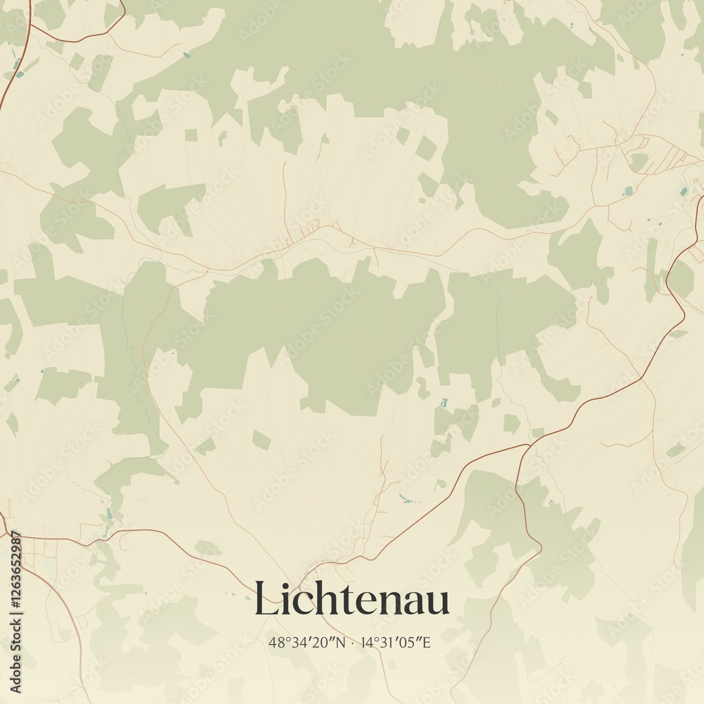 Vintage map of Lichtenau, Austria.