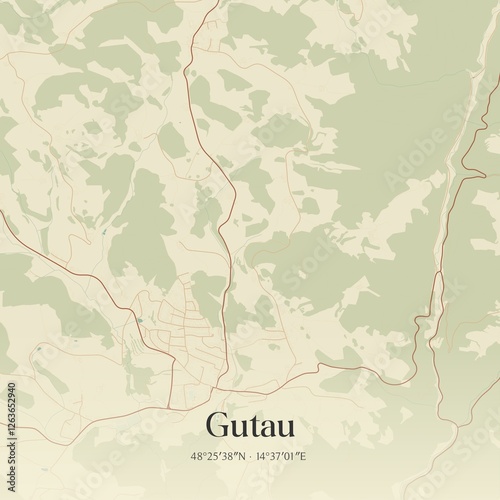 Vintage map of Gutau, Austria.