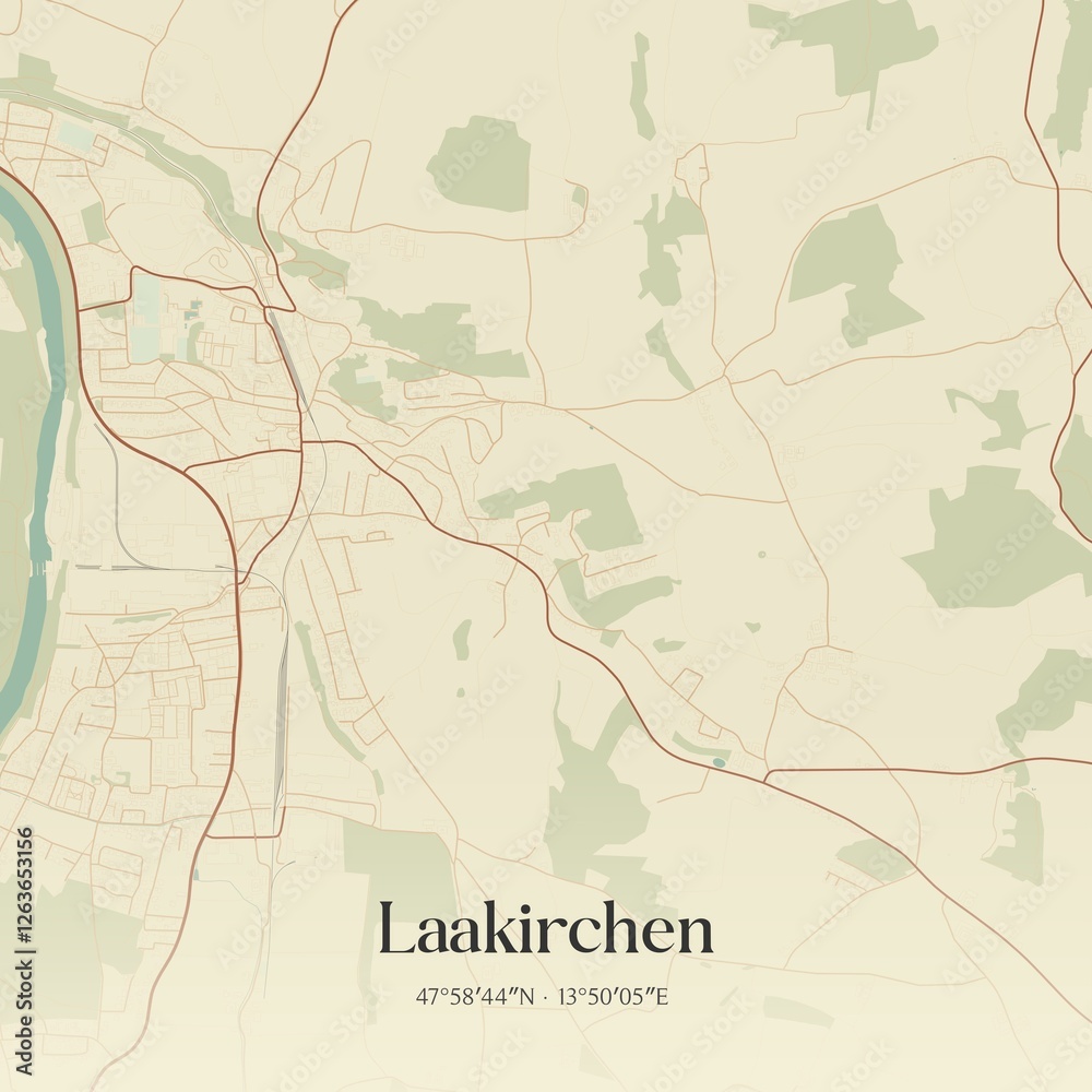 Vintage map of Laakirchen, Austria.