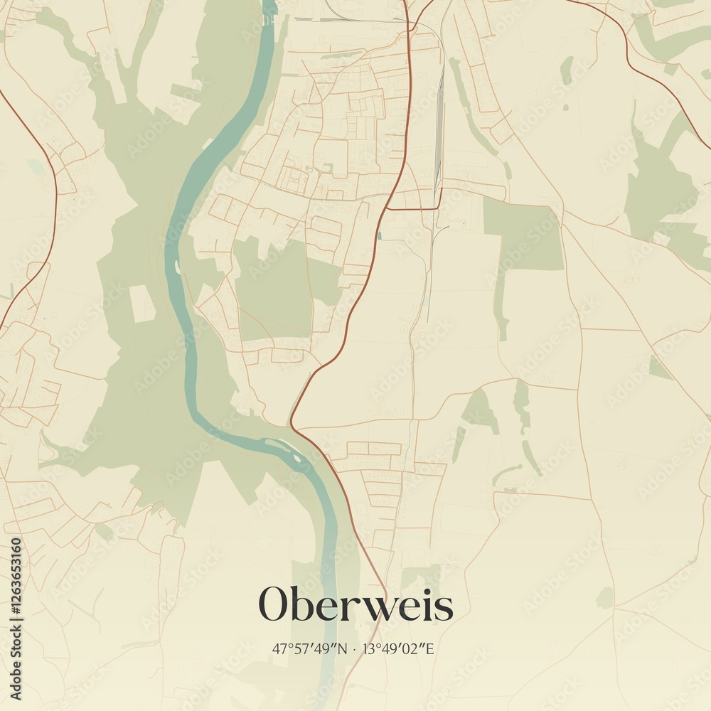 Vintage map of Oberweis, Austria.