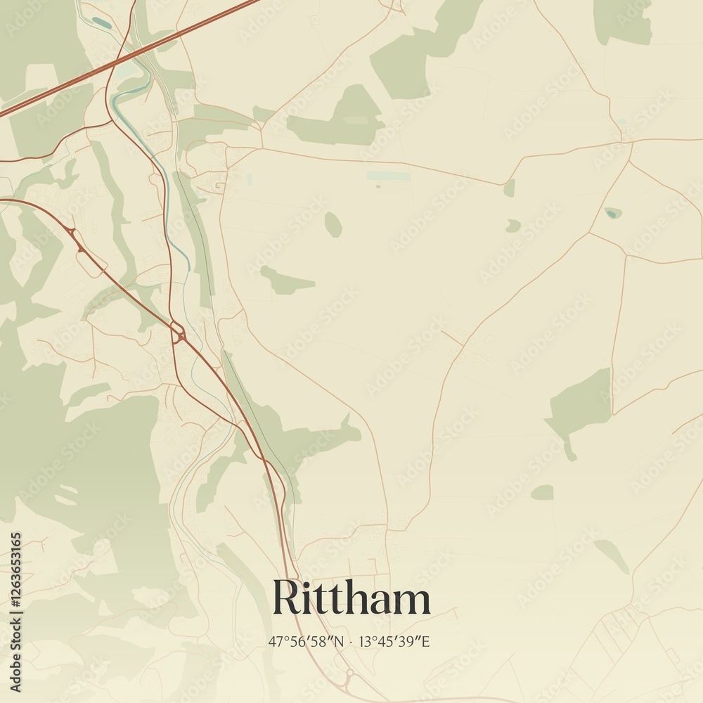 Vintage map of Rittham, Austria.