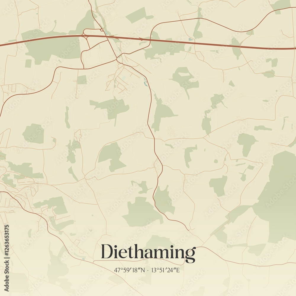 Vintage map of Diethaming, Austria.