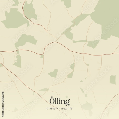 Obraz na płótnie Vintage map of Ölling, Austria. w salonie