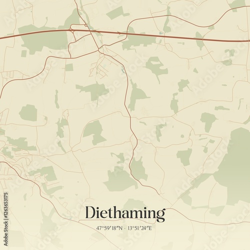 Obraz na płótnie Vintage map of Diethaming, Austria. w salonie