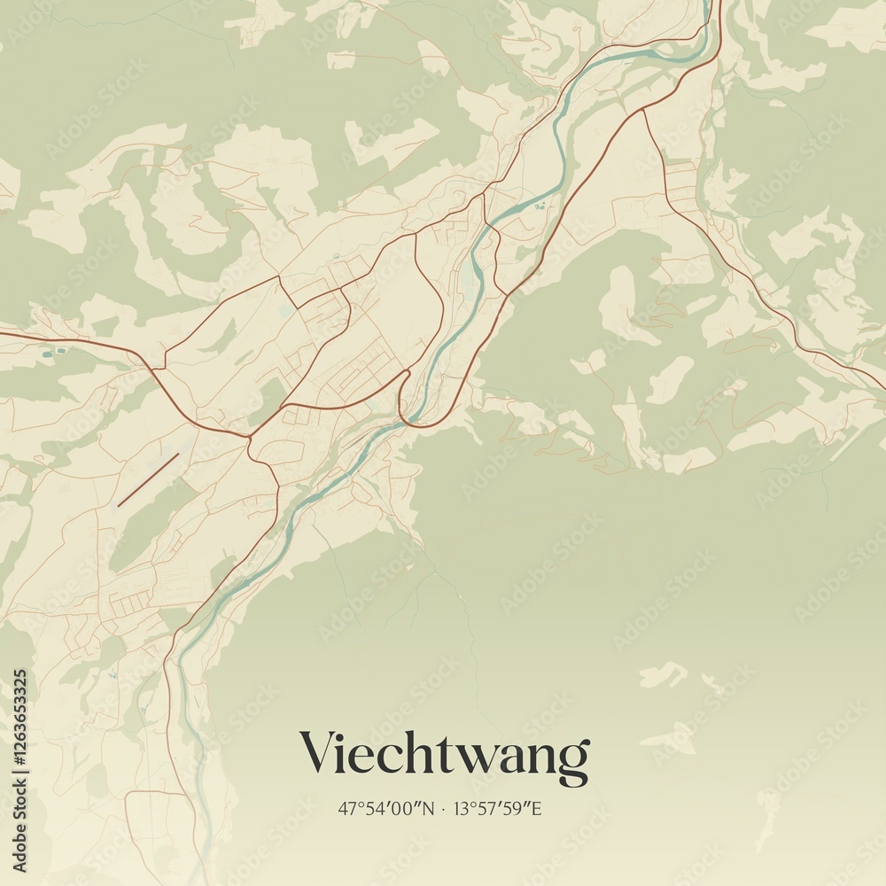 Vintage map of Viechtwang, Austria.