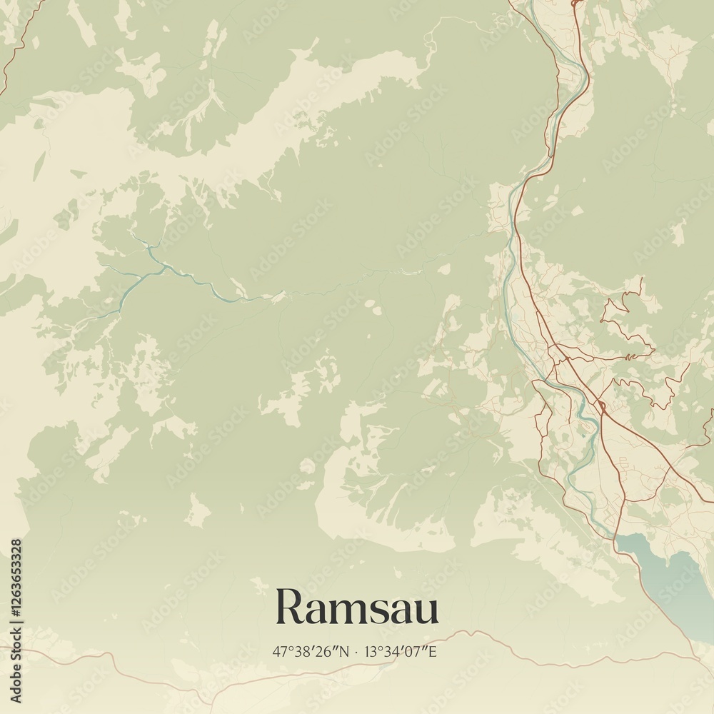 Vintage map of Ramsau, Austria.