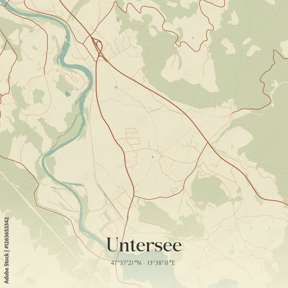 Vintage map of Untersee, Austria.