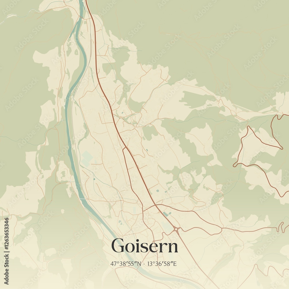 Vintage map of Goisern, Austria.