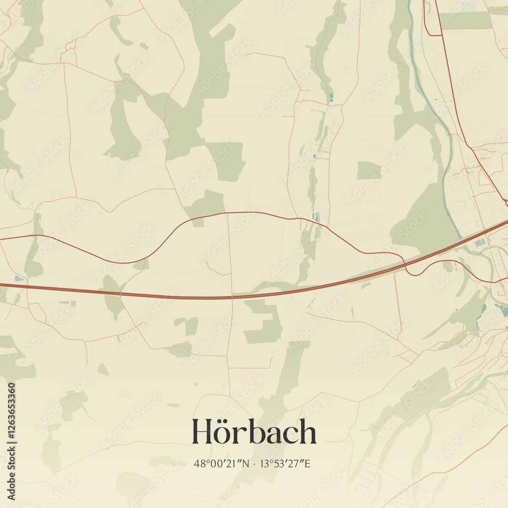 Vintage map of Hörbach, Austria.