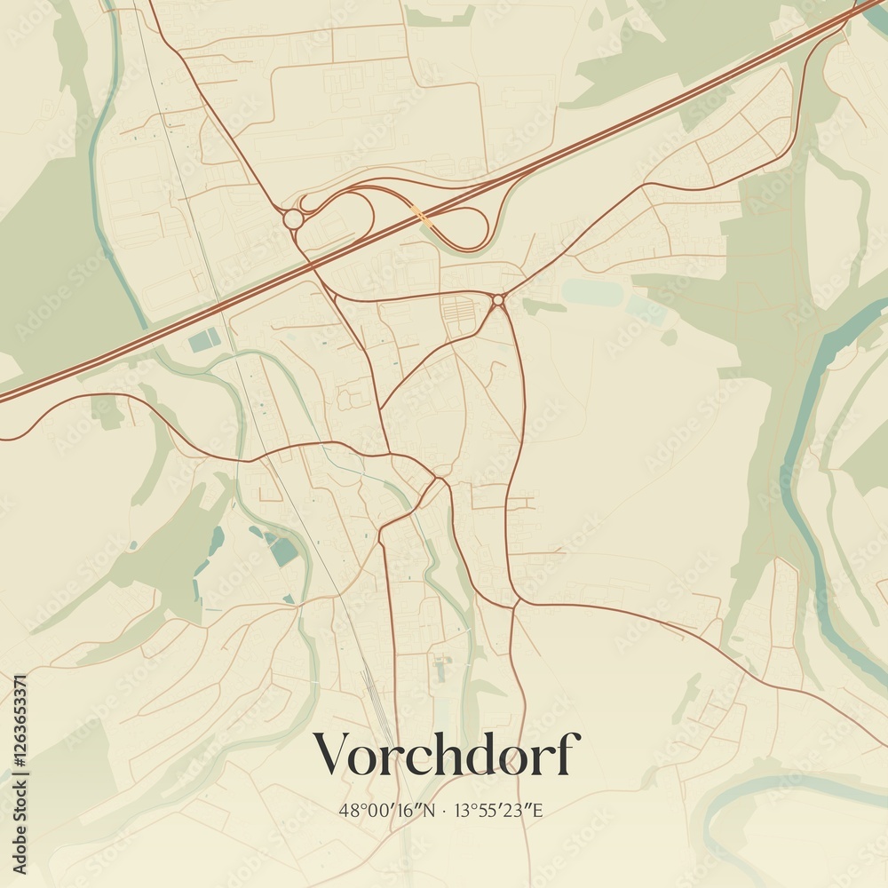 Vintage map of Vorchdorf, Austria.