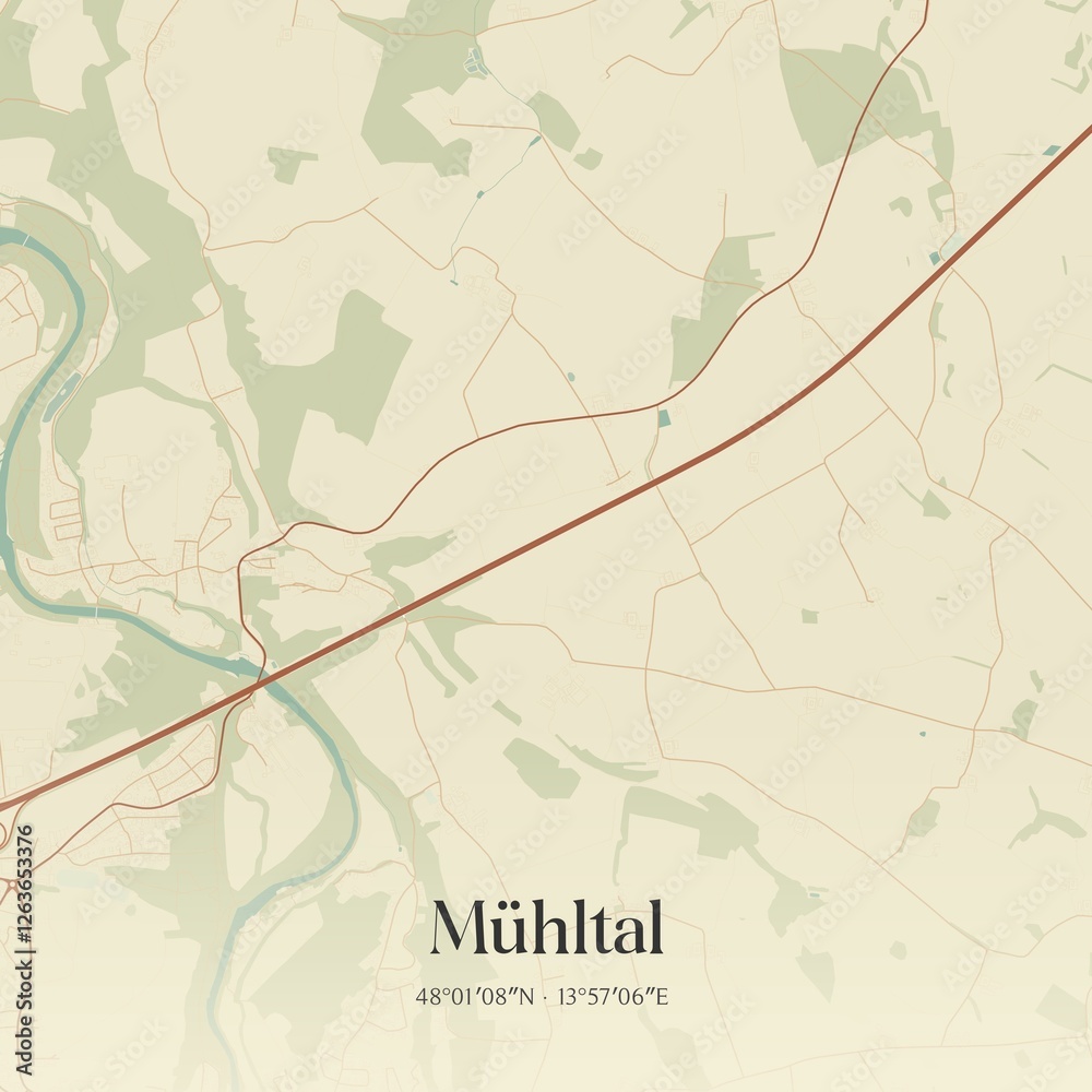 Vintage map of Mühltal, Austria.