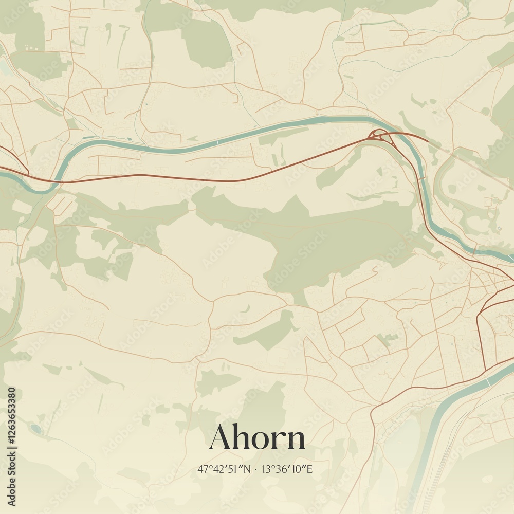 Vintage map of Ahorn, Austria.