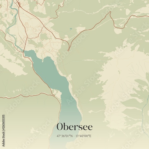 Obraz na płótnie Vintage map of Obersee, Austria. w salonie
