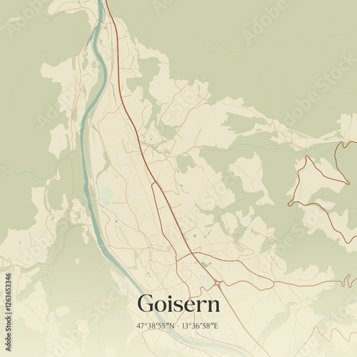 Obraz na płótnie Vintage map of Goisern, Austria. w salonie