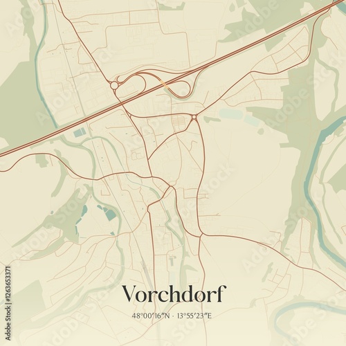 Obraz na płótnie Vintage map of Vorchdorf, Austria. w salonie