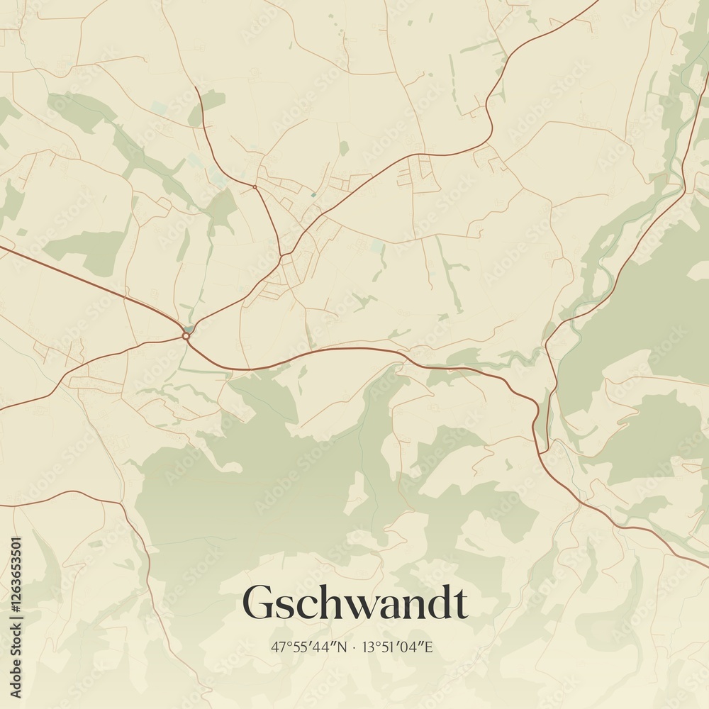 Vintage map of Gschwandt, Austria.