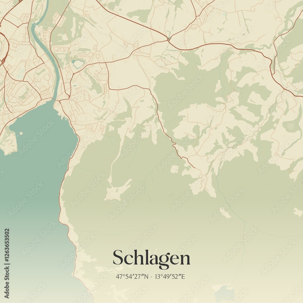 Vintage map of Schlagen, Austria.