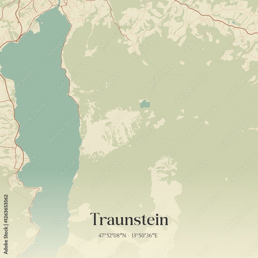 Vintage map of Traunstein, Austria.