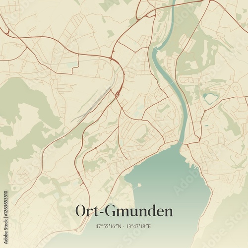 Obraz na płótnie Vintage map of Ort-Gmunden, Austria. w salonie