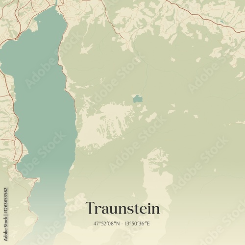 Vintage map of Traunstein, Austria.