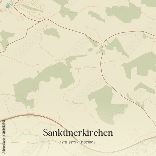 Obraz na płótnie Vintage map of Sanktinerkirchen, Austria. w salonie