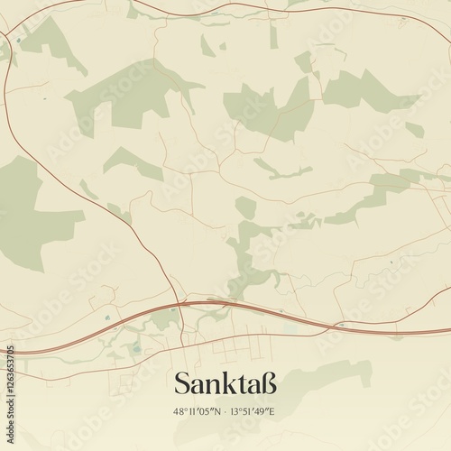 Obraz na płótnie Vintage map of Sanktaß, Austria. w salonie