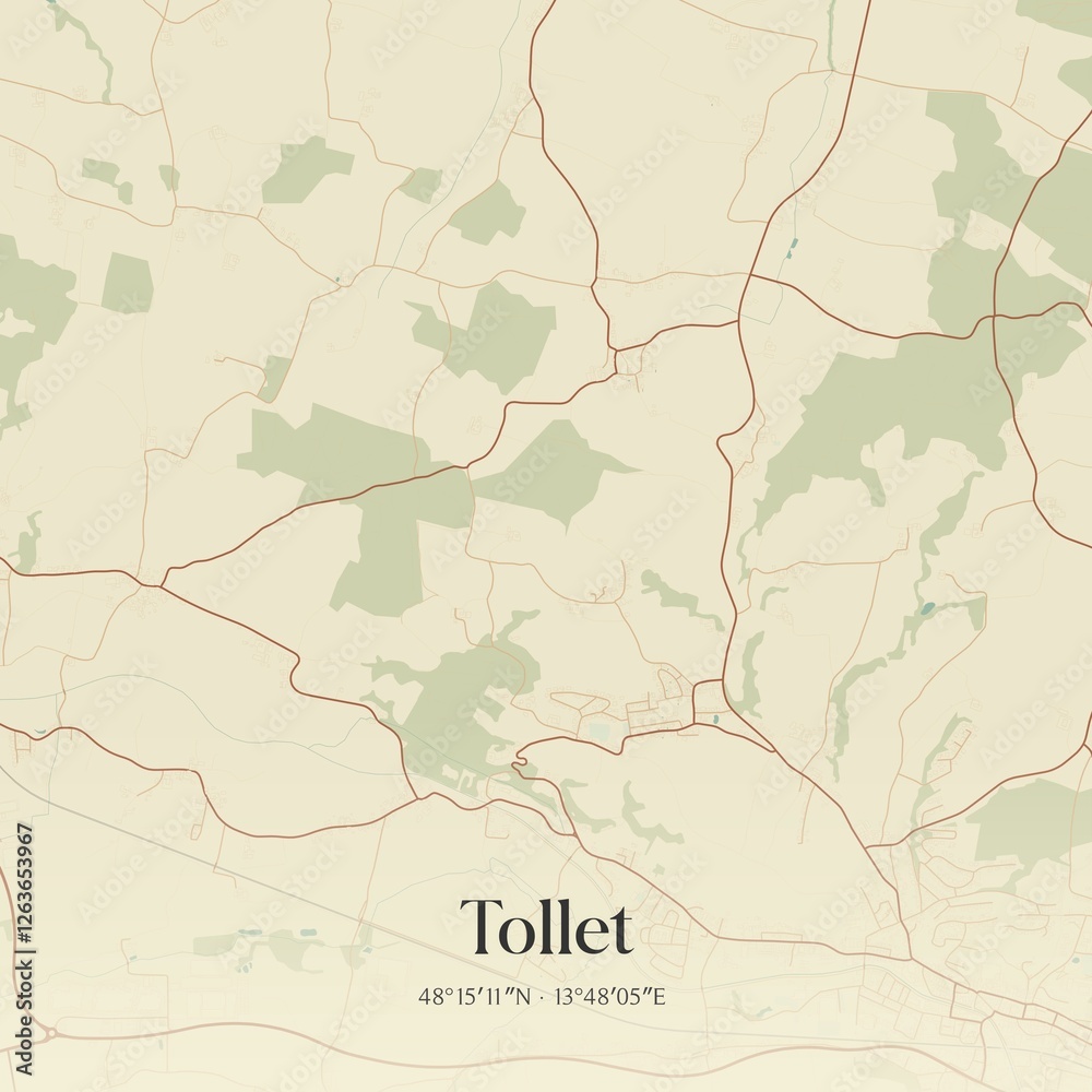 Vintage map of Tollet, Austria.