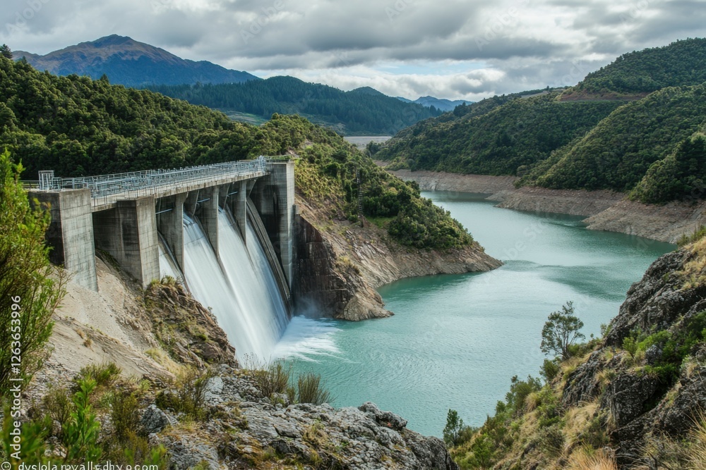 Spillway: Water Flowing from Hydro Dam in New Zealand's South Island Spillway: Water Flowing from Hydro Dam in New Zealand's South Island