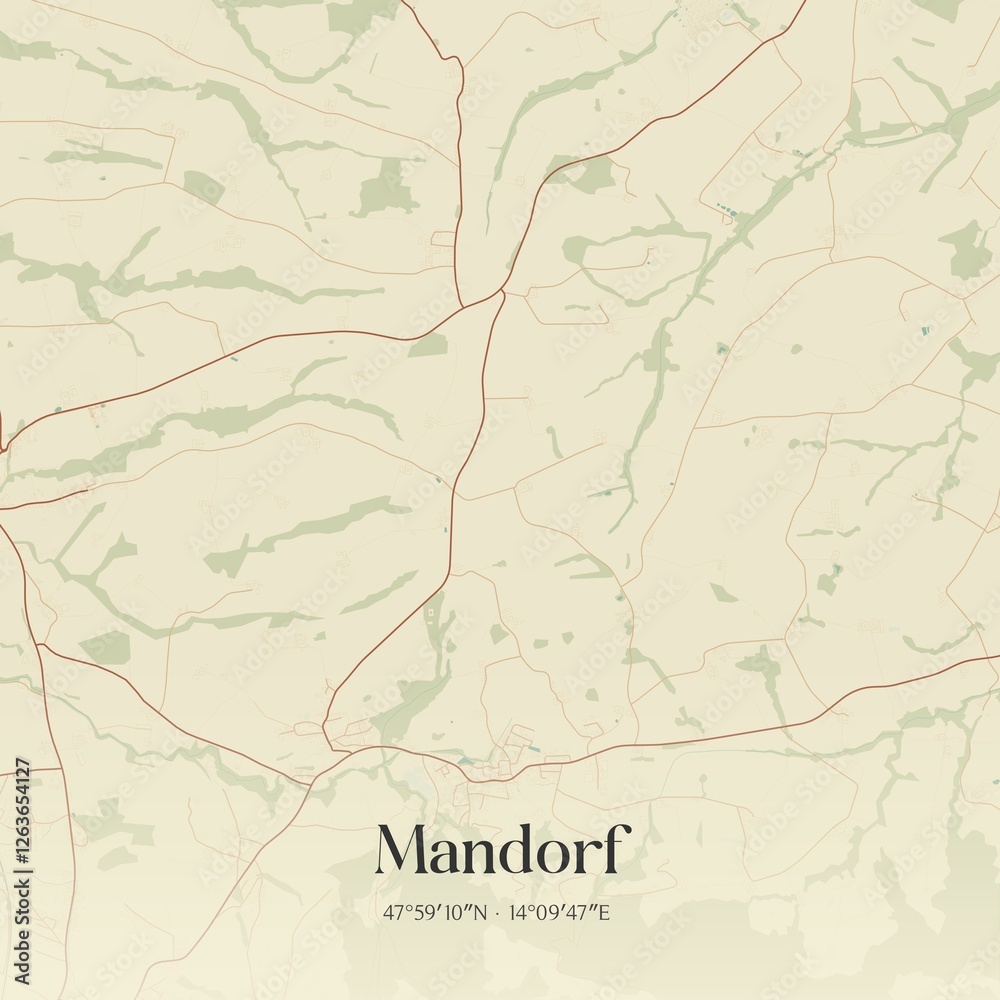 Vintage map of Mandorf, Austria.