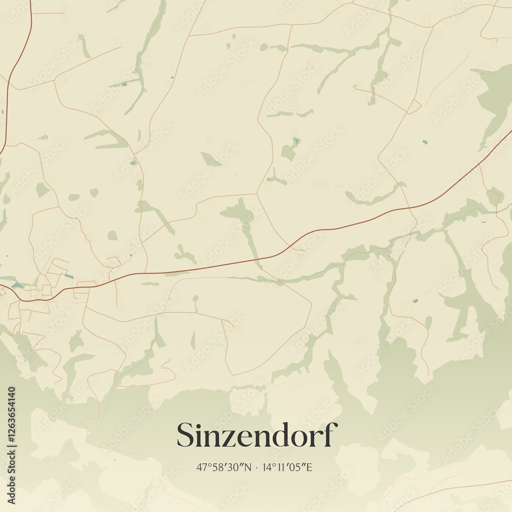 Vintage map of Sinzendorf, Austria.