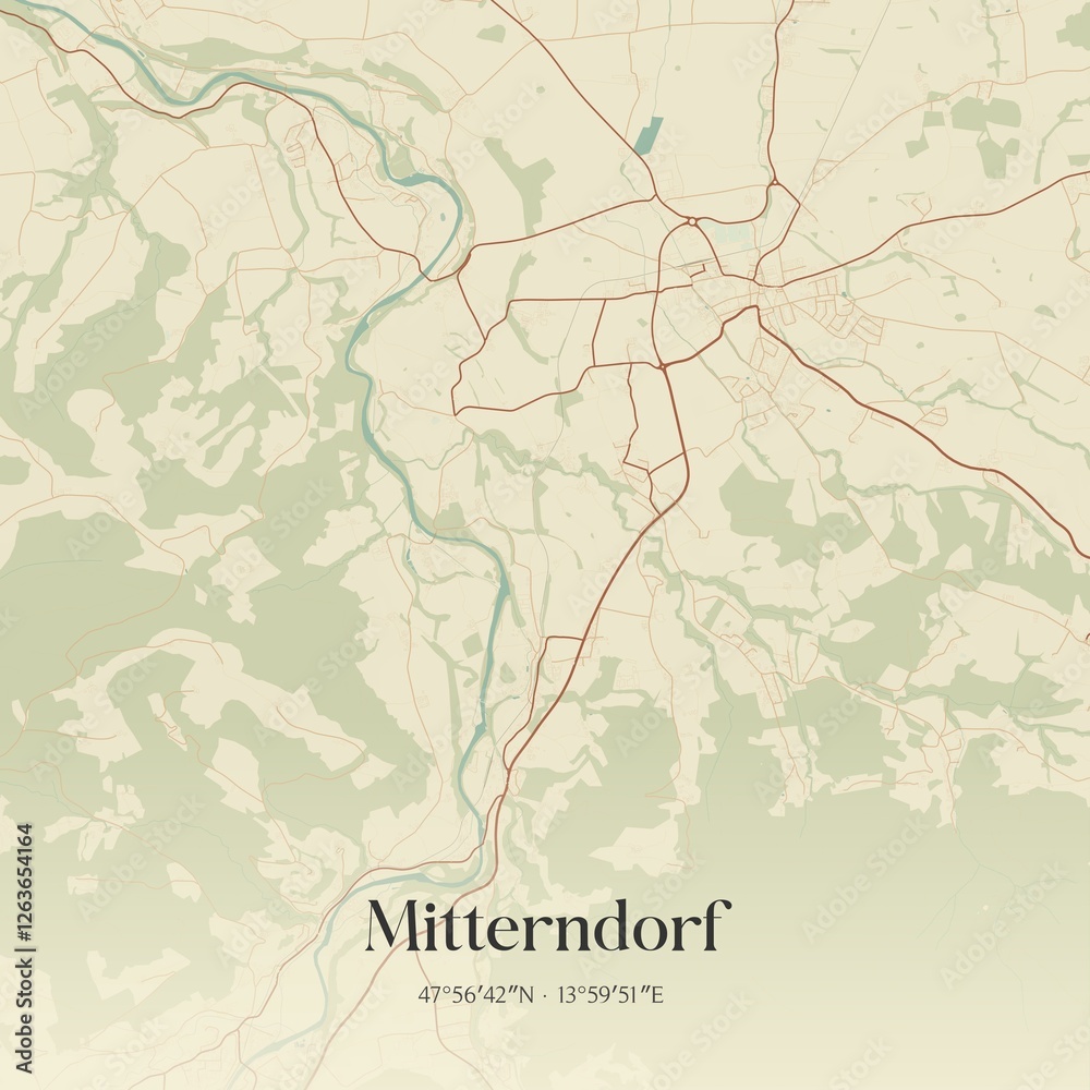 Vintage map of Mitterndorf, Austria.