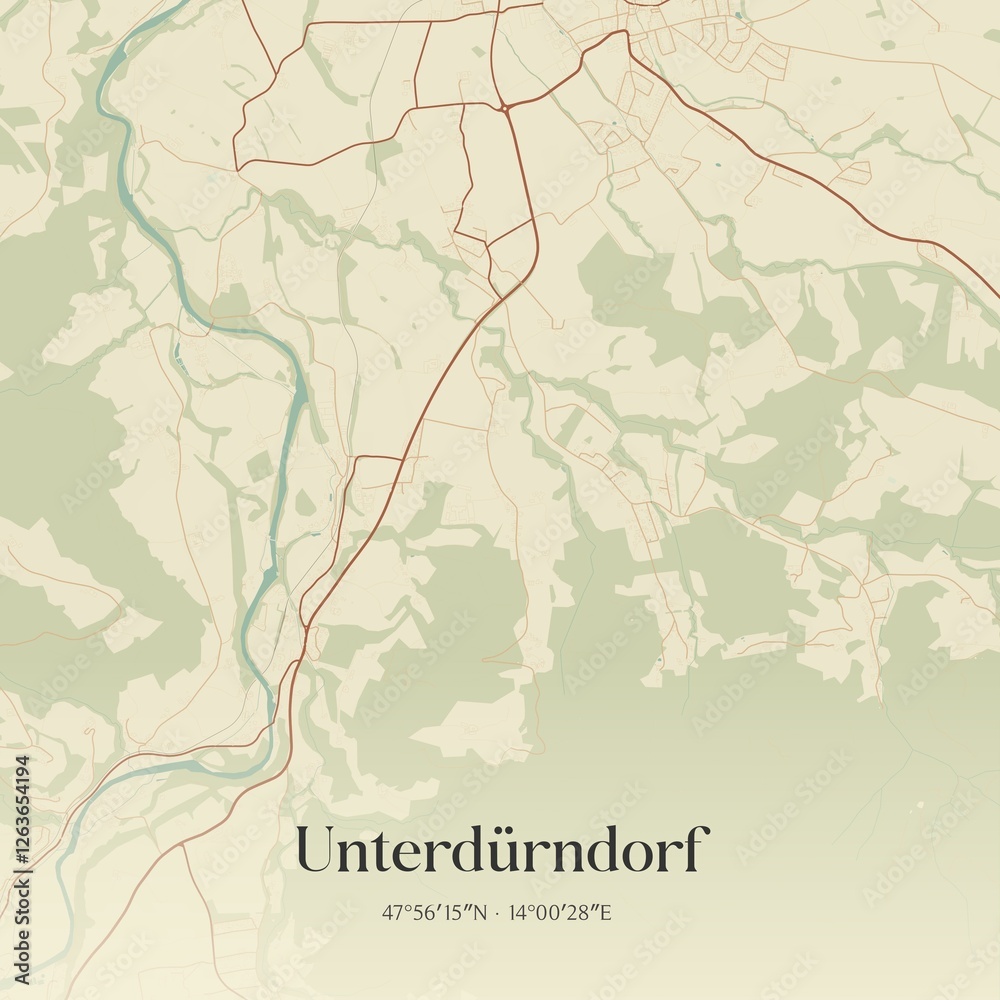 Vintage map of Unterdürndorf, Austria.