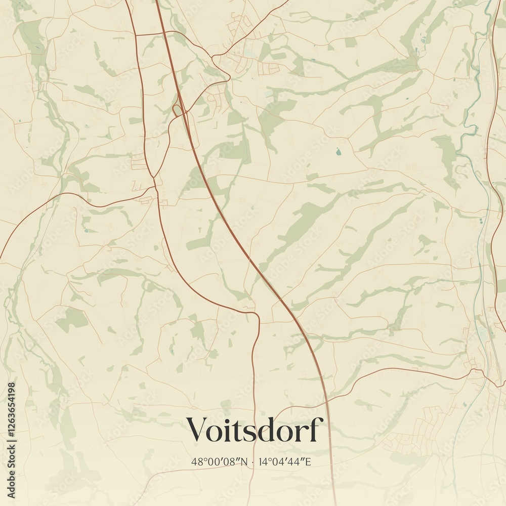 Vintage map of Voitsdorf, Austria.