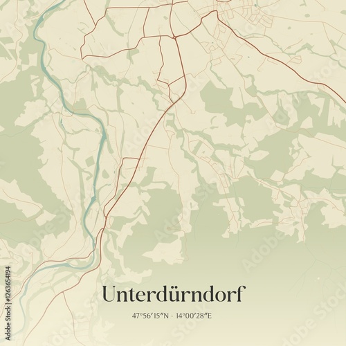 Obraz na płótnie Vintage map of Unterdürndorf, Austria. w salonie