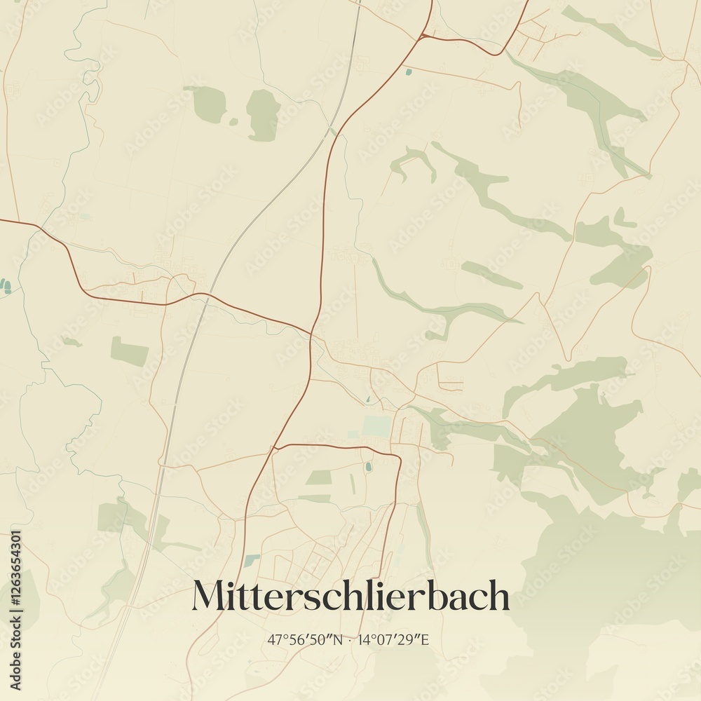 Vintage map of Mitterschlierbach, Austria.