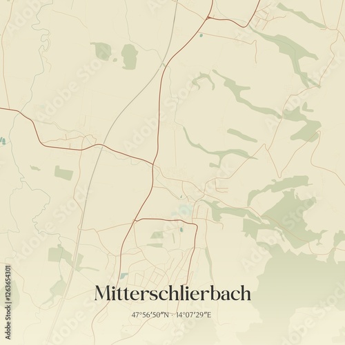 Obraz na płótnie Vintage map of Mitterschlierbach, Austria. w salonie